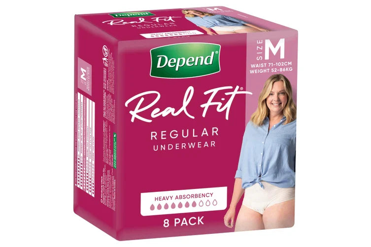 Depend® Real Fit® Regular Underwear for Women Medium - (Hip: 86-117cm), (Waist: 71-102cm) (8pkt)