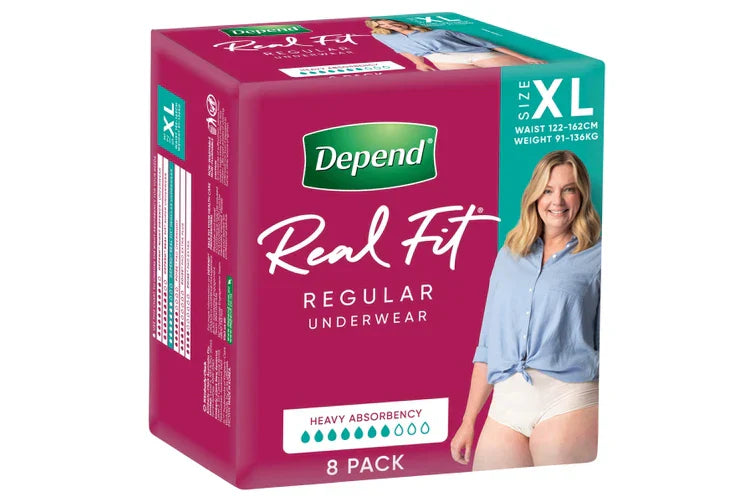 Depend® Real Fit® Regular Underwear for Women Large - (Hip: 112-137cm), (Waist: 97-162cm) (8pkt)