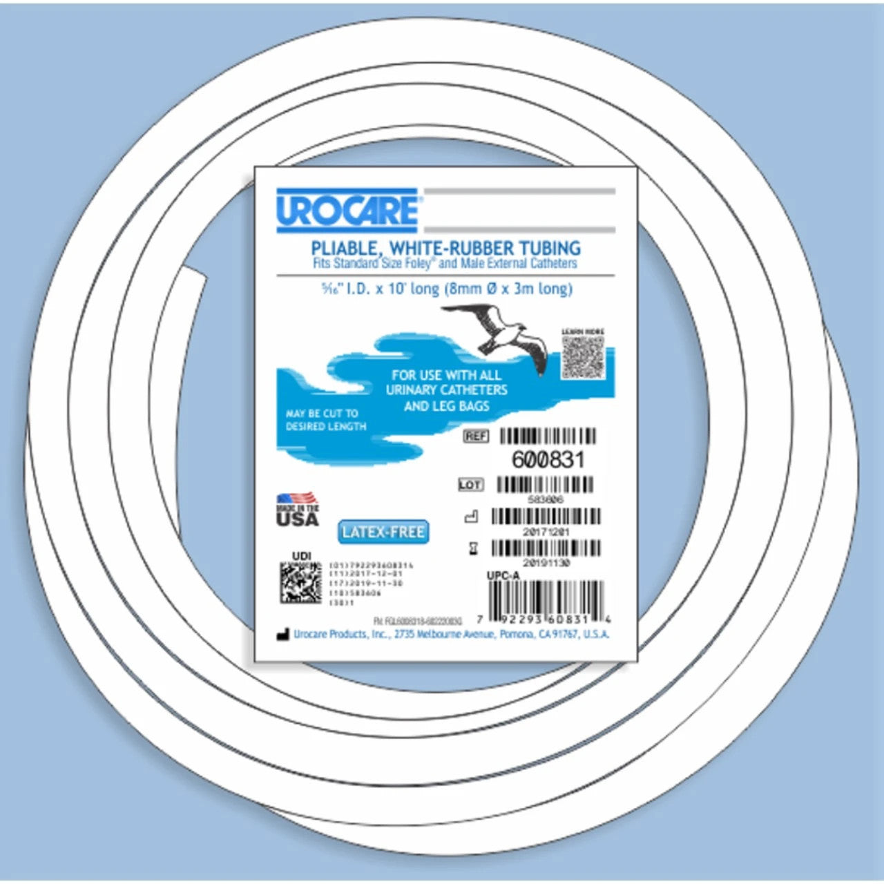 Urocare White Rubber Tubing OD 8mm 3mtr length NS
