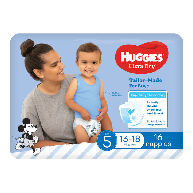 Huggies Ultra Dry Boy Nappies - Size 5 (13-18Kg) (16 nappies) Title Default Title