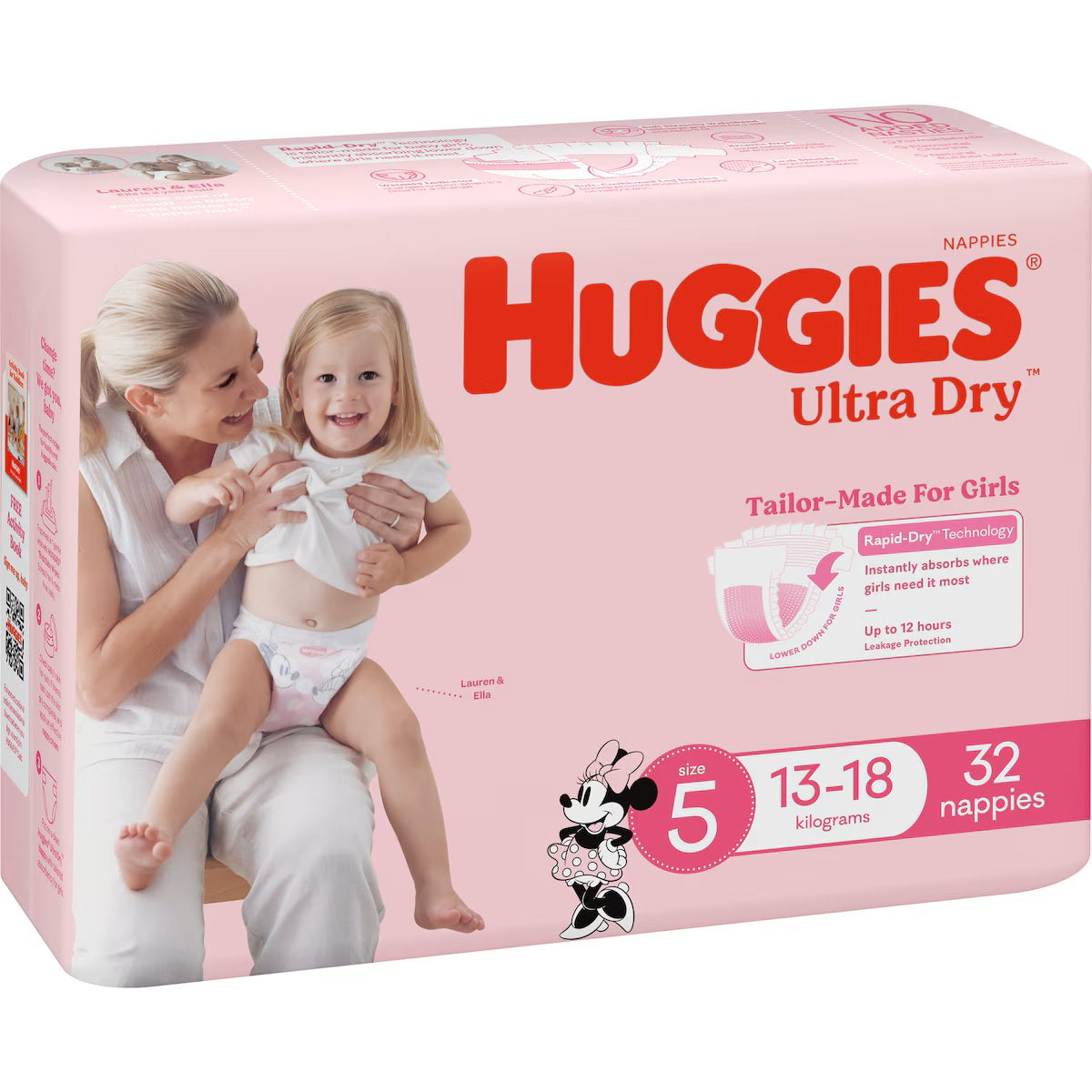 Huggies Ultra Dry Nappies Girls Size 5 - Pack of 32
