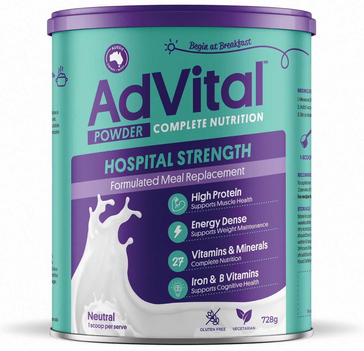 AdVital Hospital Strength Neutral Powder 728g Can