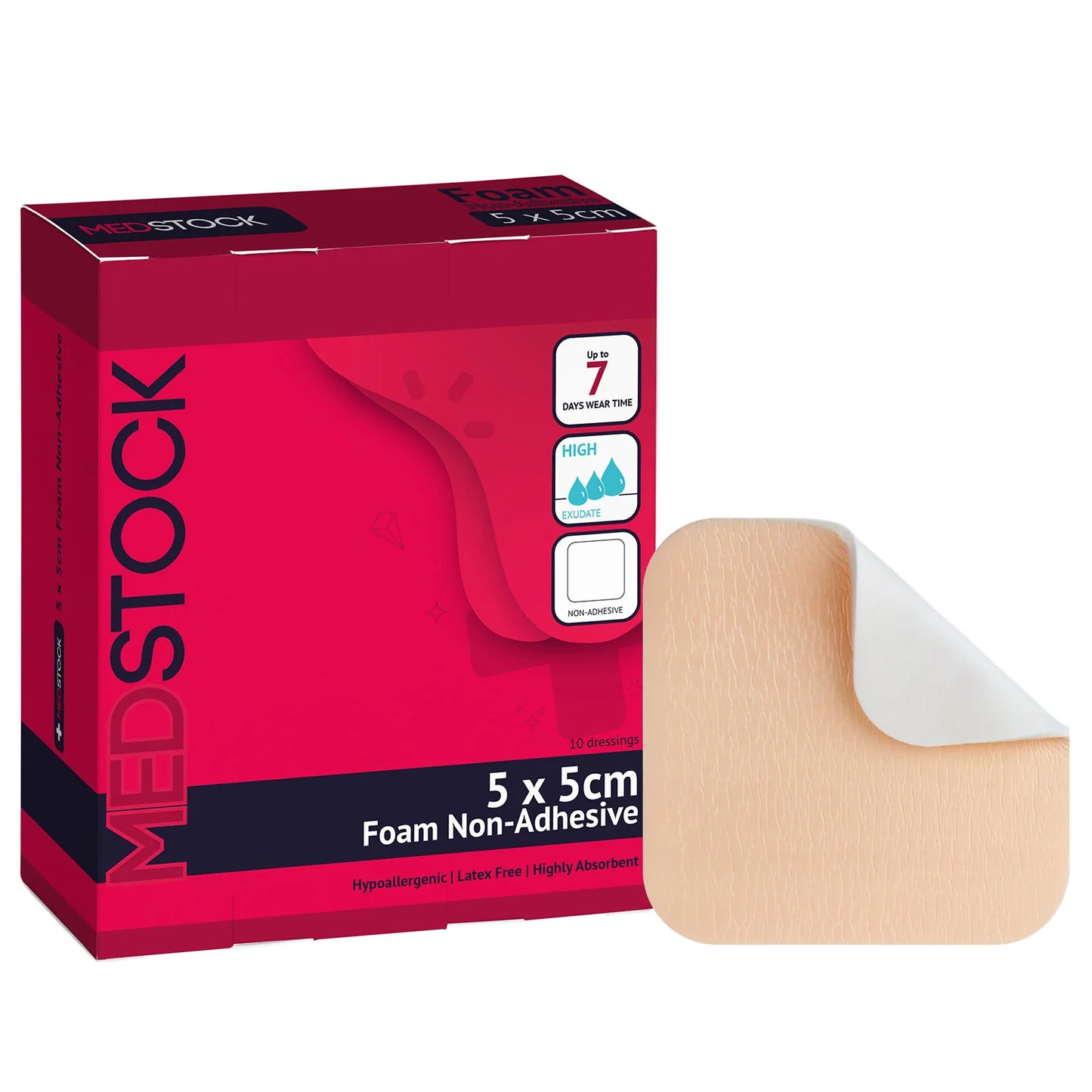Medstock Foam Non-Adhesive Dressing 5cm x 5xm (10) Title Default Title