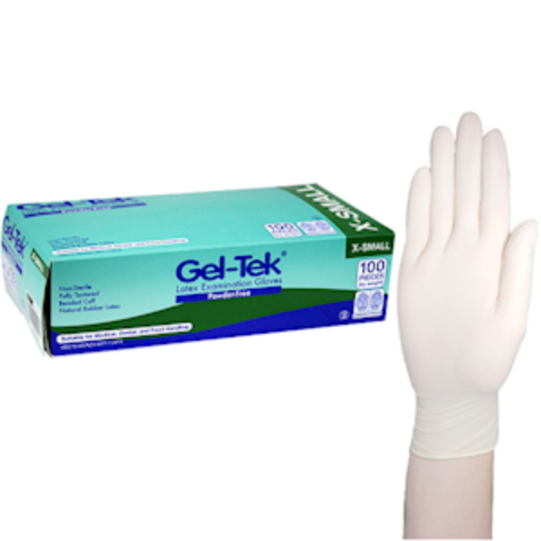 Geltek Latex Examination Gloves, Powder Free Size X-Small - Carton of 10 x 100 Gloves
