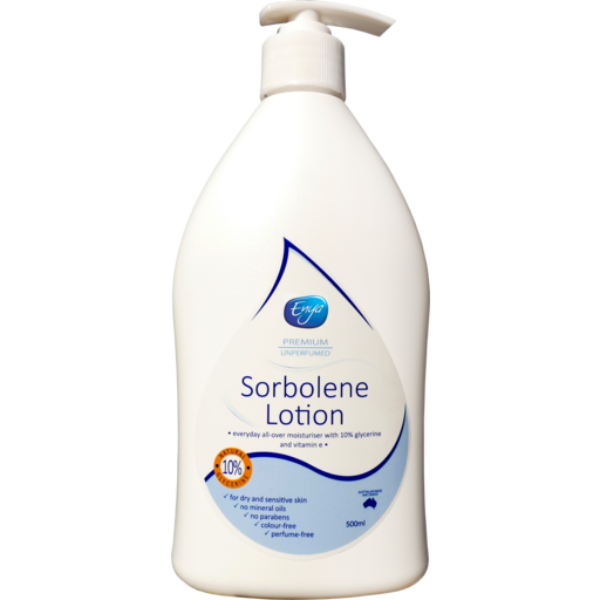 Sorbolene Moisturising Lotion 500ml: Gentle and effective moisturizer for dry and sensitive skin.