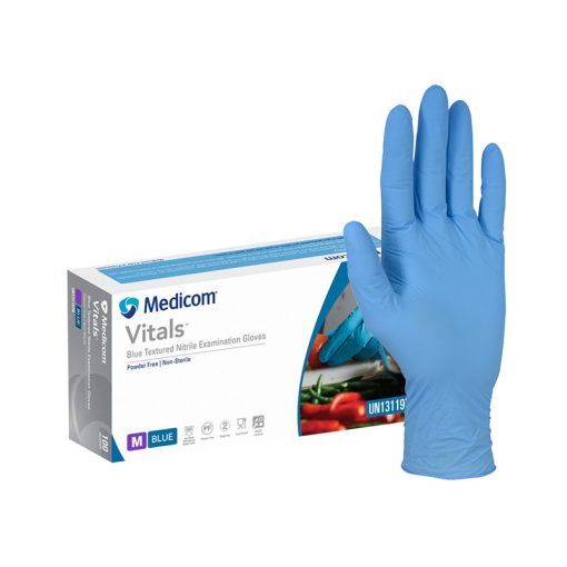 Medicom Vitals Nitrile Gloves – Blue, Powder-Free Medium
