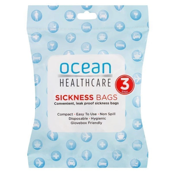 Ocean Healthcare Sickness Bags - Pack of 3: Durable and disposable bags for managing sickness and nausea, pack of 3.