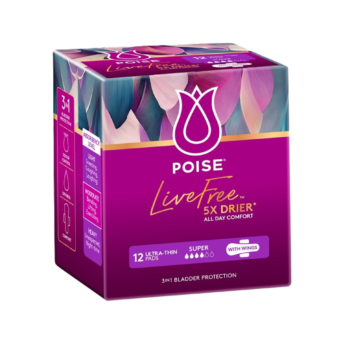 Poise Pads LifeFree Super Pad with Wings 150mL - (Carton of 4 x 12pk)