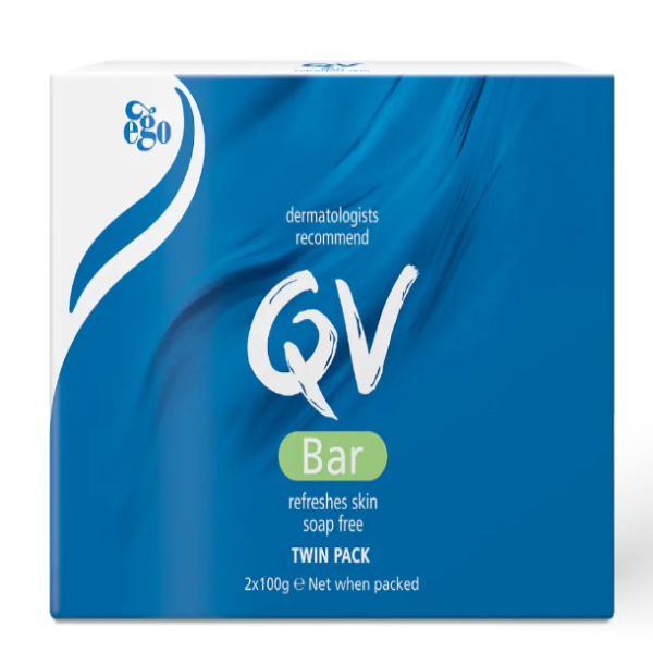 QV Soap Bars Twin Pack 2x 100g: Gentle, soap-free cleansing bars for sensitive and dry skin, twin pack of 100g bars.