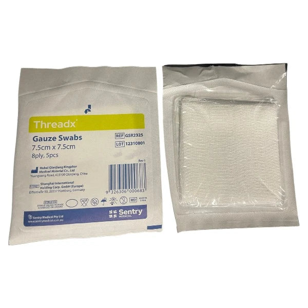 Threadx Gauze Swabs Sterile Size 7.5cm x 7.5cm - 5pcs - Pkt of 50