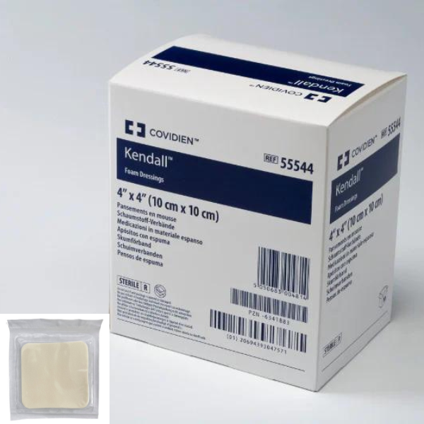 Kendall Hydrophilic Foam Dressing - Box/10 Size 10.2cm x 10.2cm - Box/10