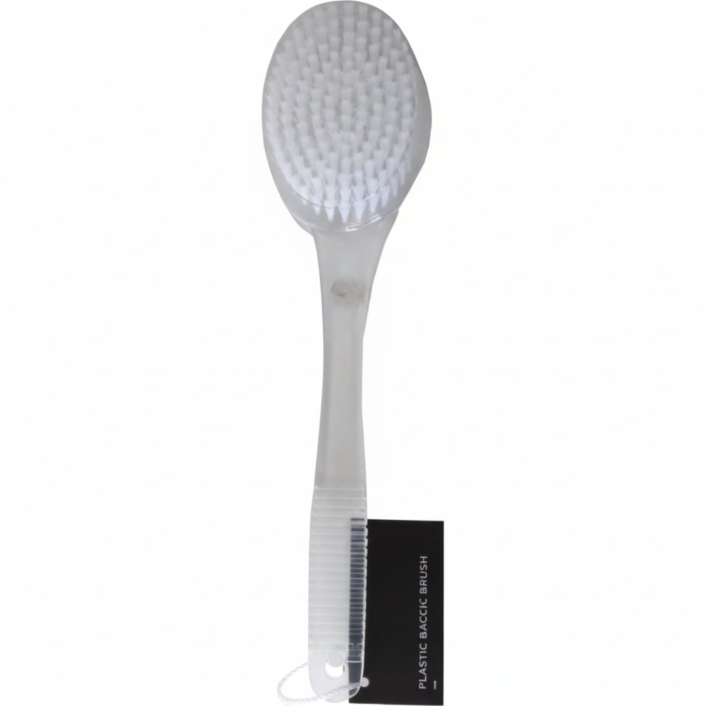 Beauty+ Bath Brush Plastic 35cm long handle for back cleaning and exfoliation.