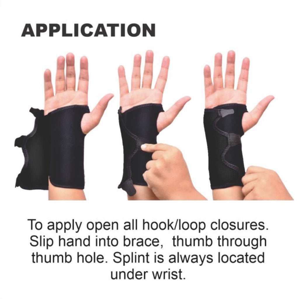 Bodyassist wrist brace showing 4-way stretch foam material for compression and warmth, neoprene-free.