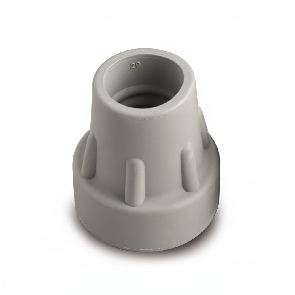 Close-up of patterned base on CareQuip 25mm Z25 grey crutch tip for additional grip.