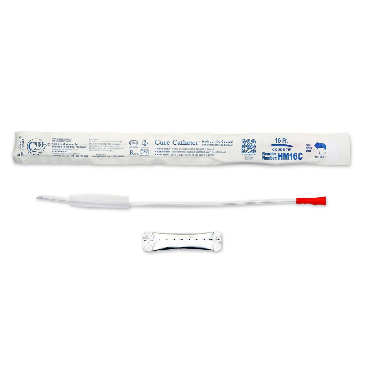 Cure Catheter Hydrophilic Coude Tip FG16 Male 40cm Orange (Box of 30)