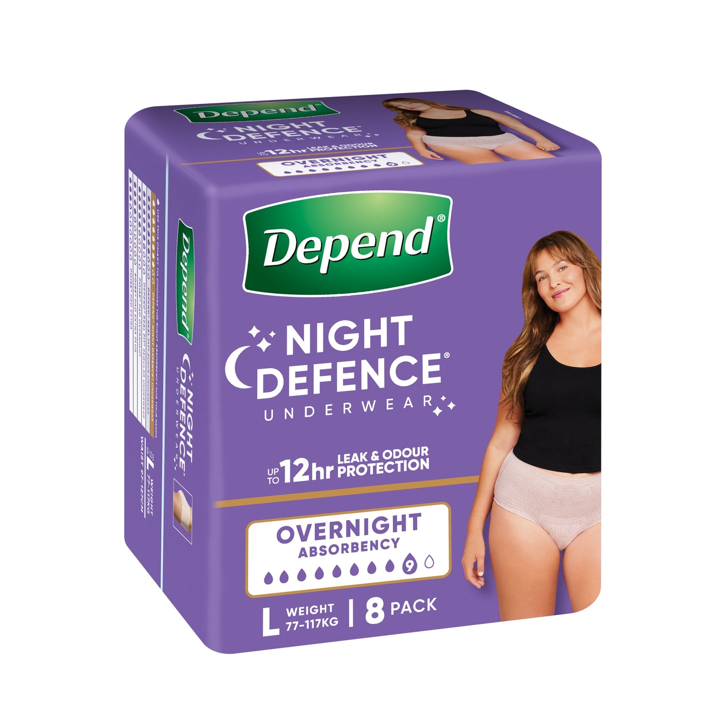Depend Real Fit Night Defence Large - Carton of 4 x 8pkt