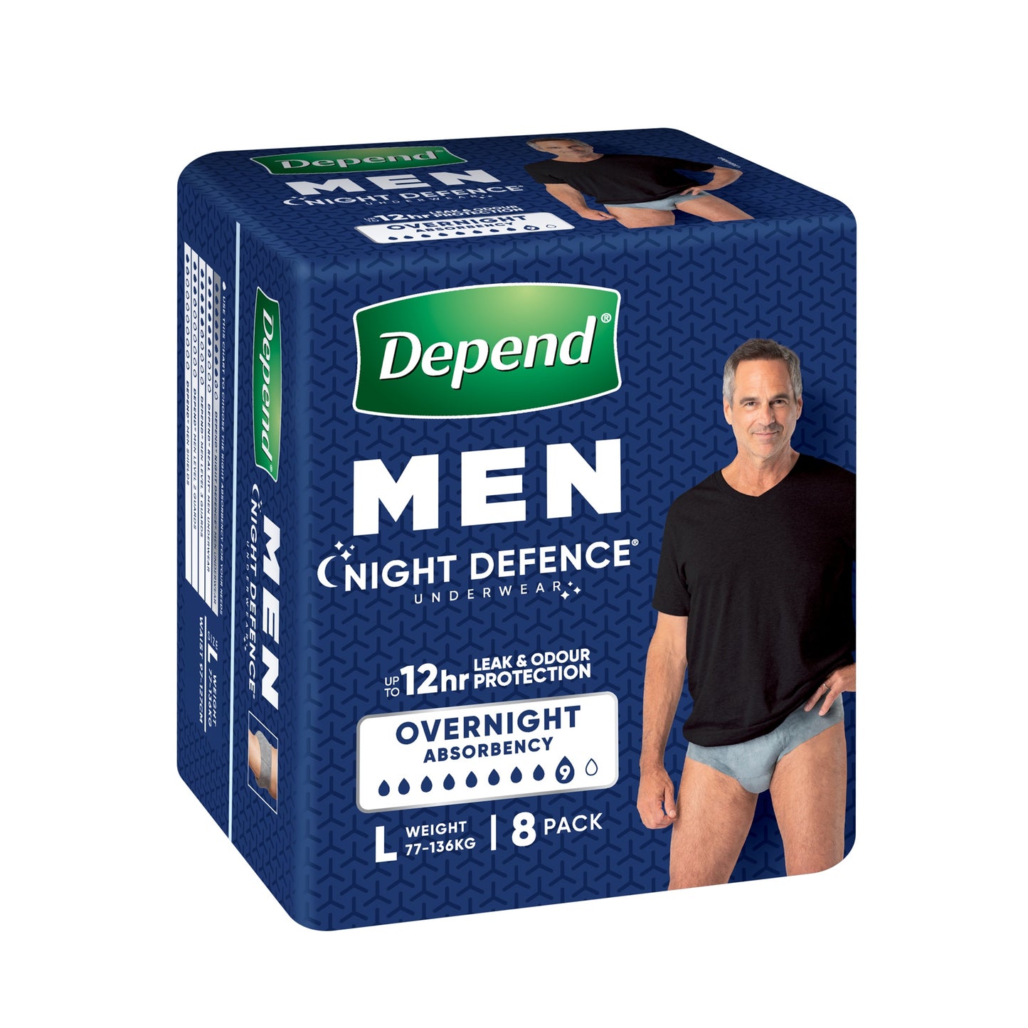 Depend Real Fit Night Defence Large - Carton of 4 x 8pkt