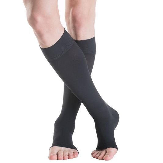 Sigvaris Cotton Class 2 Calf Open Toe - Black