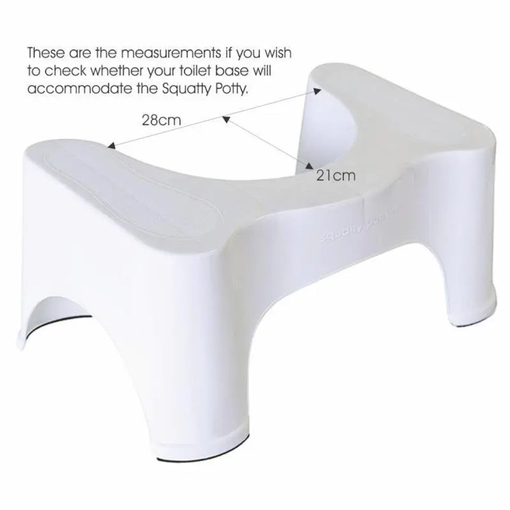 Squatty Potty Ecco toilet stool stored around the base of the toilet when not in use.