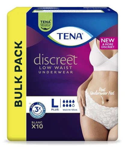 TENA Discreet Low Waist Incontinence Underwear - White