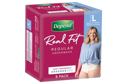Depend® Real Fit® Regular Underwear for Women  Large - (Hip: 112-137cm), (Waist: 97-162cm) (8pkt)