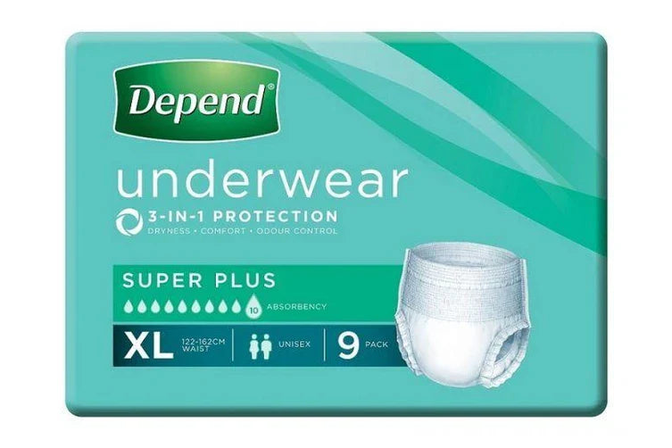 Depend Unisex Underwear Super Plus  XLarge - 2000ml, 122-162cm (9pkt)