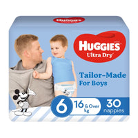 Huggies Ultra Dry Nappies Boys (Size 6 - 16kg+ - Pack of 30)