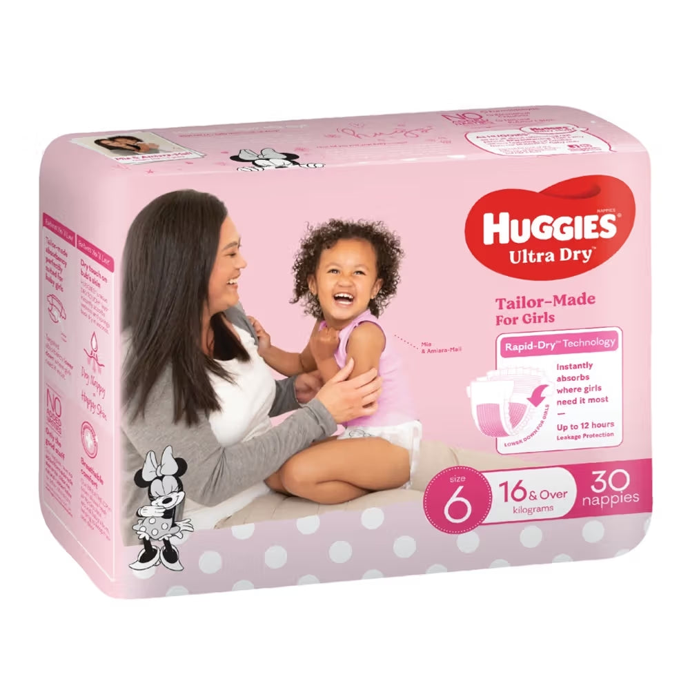 Huggies Ultra Dry Nappies Girls Size 6 (16kg+) - 30 Count