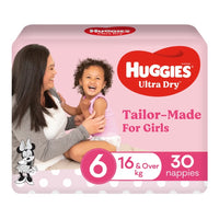 Huggies Ultra Dry Nappies Girls (Size 6 - 16kg+ - Pack of 30)