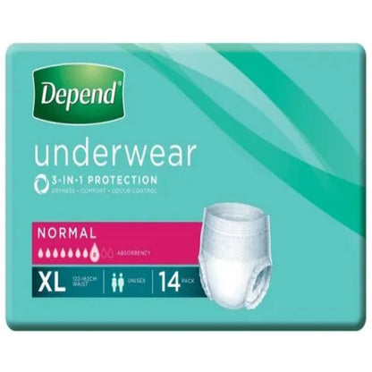 Depend Unisex Underwear Normal (8 DROPS)  XL: Hip/Waist Size: 122-162cm (4x 14pkt)