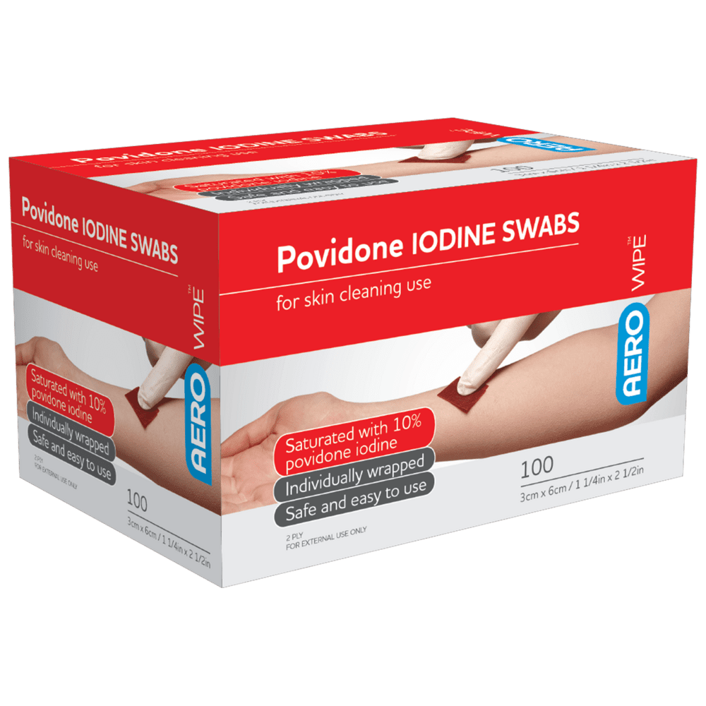 AEROWIPE Povidone Iodine Swabs 60 x 33mm Box/100