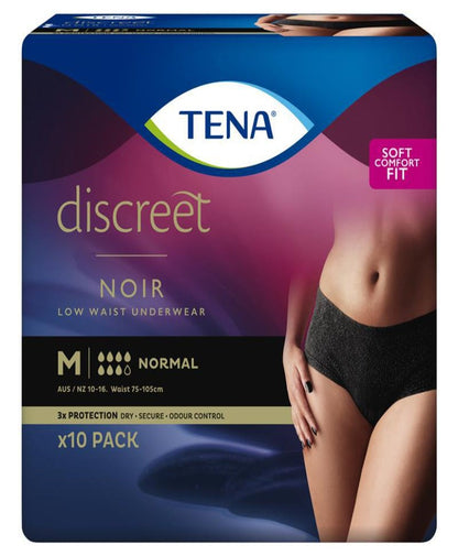 TENA Discreet Low Waist Incontinence Underwear - Black