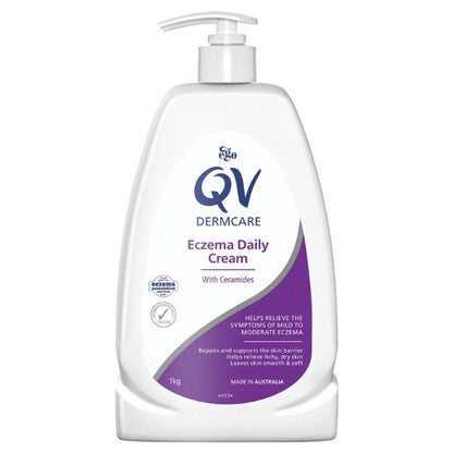 QV Dermcare Eczema Daily Cream 1kg: Intensive moisturizing cream for eczema relief and management, 1kg pump bottle.