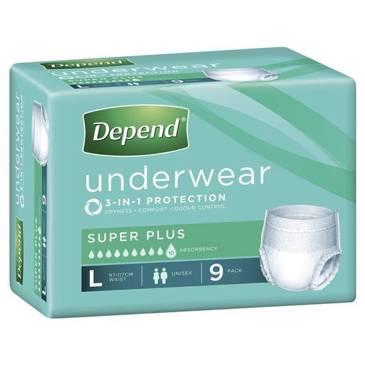 Depend Unisex Underwear Super Plus Size Large - 2000ml, 97-127cm (9pkt)