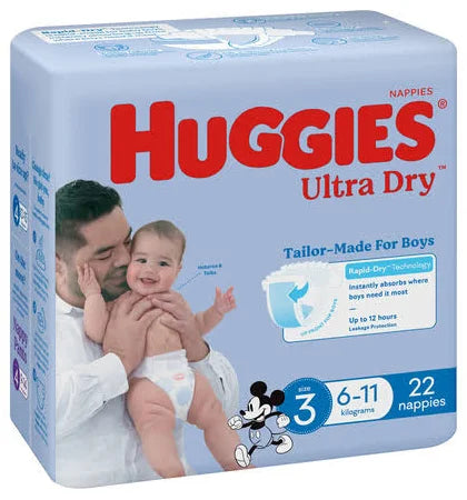 Huggies Ultra Dry Boy Nappies Walker Size 5 13-18Kg (Carton of 4 x 16pk)