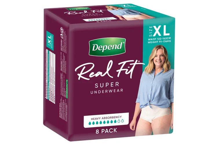 Depend Real Fit Super Underwear for Women (Carton of 4 x 8pk)