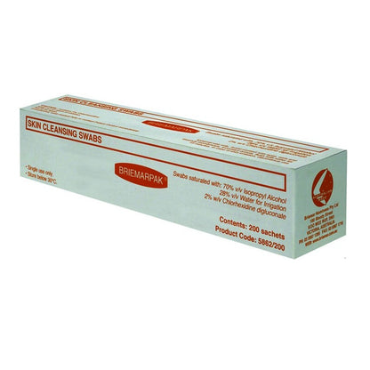 Briemar Alcohol 70% & Chlorhexidine 2% Prep Pads (Box of 200)