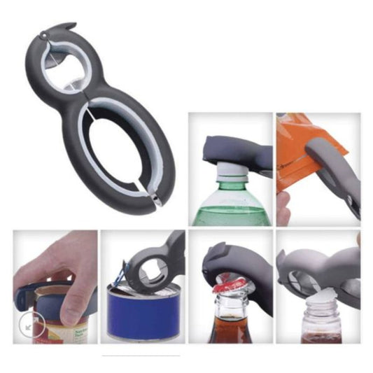 Homecraft 6-in-1 Multi Opener kitchen aid tool showing all opening functions.