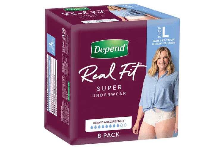 Depend Real Fit Super Underwear for Women (Carton of 4 x 8pk)