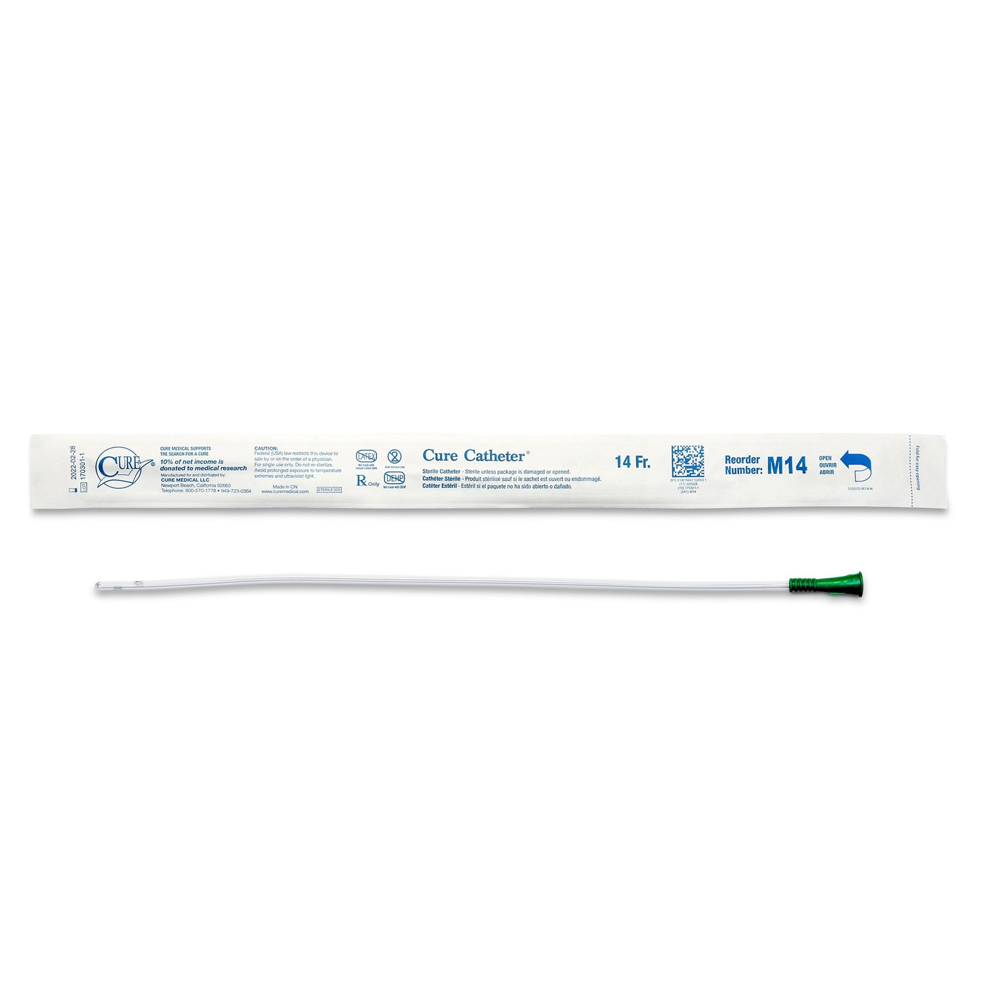 Cure Catheter Uncoated Straight Tip Male Sterile 40cm  M14: CH/FR14 (Diameter:4.7mm) (30pkt)