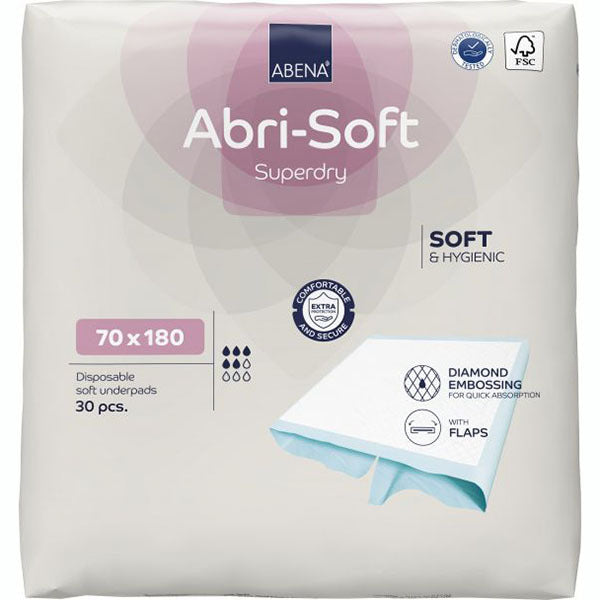 ABENA ABRI-SOFT Superdry Underlay 70*180 (30 pcs) (with tuck-ins) - Trugrade Medical Supplies