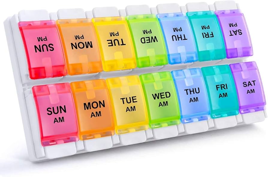 Large Pill Dispenser with Push Button  7 Day - AM/PM