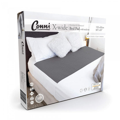 Conni X-wide Reusable Bed Pad with Tuck-ins  Charcoal - 153 x 85cm