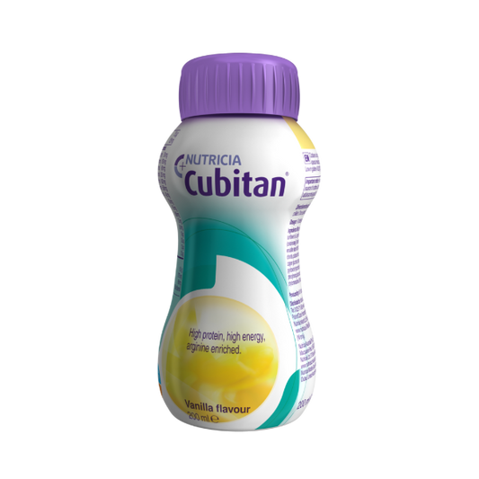 Single 200ml Cubitan Vanilla bottle – Ready-to-drink high protein nutritional supplement for wound healing.