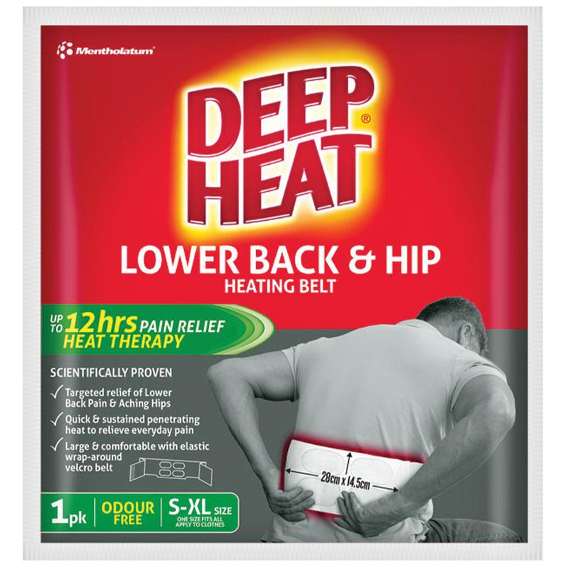 Deep Heat Lower Back & Hip Heating Belt Size 28 cm x 14.5 cm BELT SIZE (ONE-SIZE FITS ALL): 80-120 cm with a small velcro strip (1 Pack)
