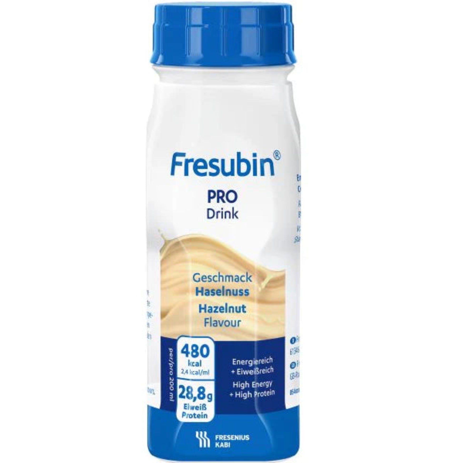 Fresubin PRO Drink 200ml – Hazelnut Flavor, a high-protein, high-energy nutritional supplement for seniors and individuals with high nutritional needs.