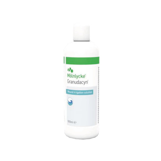 Bottle of Molnlycke Granudacyn on a white background