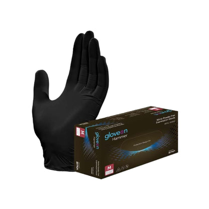 GloveOn Hammer Black Nitrile Examination Gloves Medium (Carton of 10 x 100)