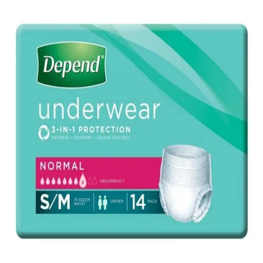 Depend Unisex Underwear Normal (8 DROPS) Size S/M: Hip/Waist Size: 71-107cm (4x 14pkt)