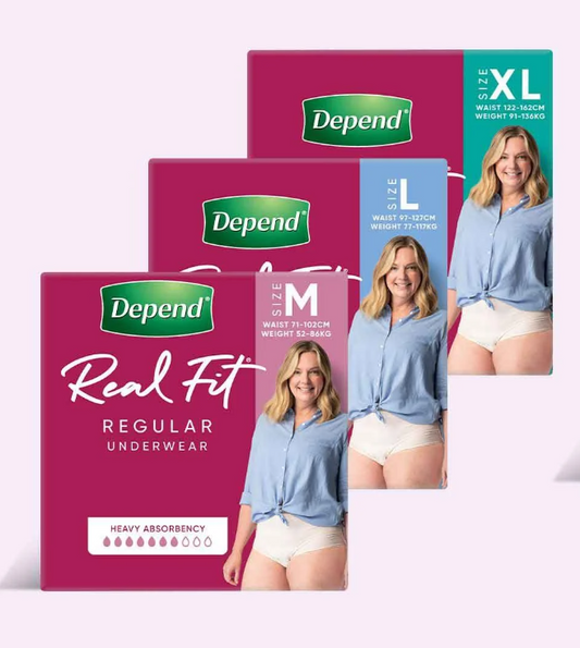 Depend® Real Fit® Regular Underwear for Women Size Medium - (Hip: 86-117cm), (Waist: 71-102cm) (8pkt)